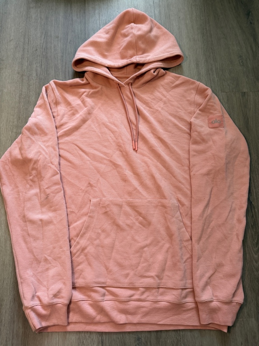 ALO Yoga Men's Peach Waffle-Knit Pullover Hoodie